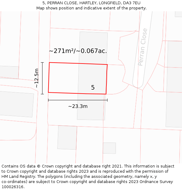 5, PERRAN CLOSE, HARTLEY, LONGFIELD, DA3 7EU: Plot and title map