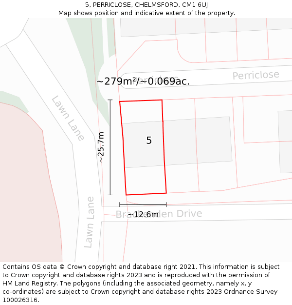 5, PERRICLOSE, CHELMSFORD, CM1 6UJ: Plot and title map