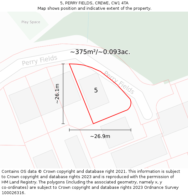 5, PERRY FIELDS, CREWE, CW1 4TA: Plot and title map