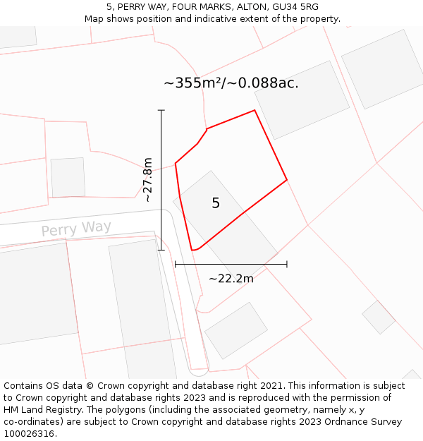 5, PERRY WAY, FOUR MARKS, ALTON, GU34 5RG: Plot and title map