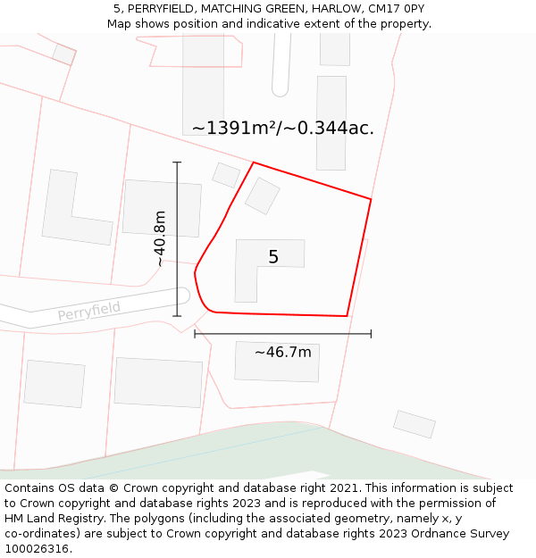 5, PERRYFIELD, MATCHING GREEN, HARLOW, CM17 0PY: Plot and title map
