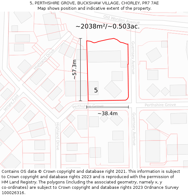 5, PERTHSHIRE GROVE, BUCKSHAW VILLAGE, CHORLEY, PR7 7AE: Plot and title map