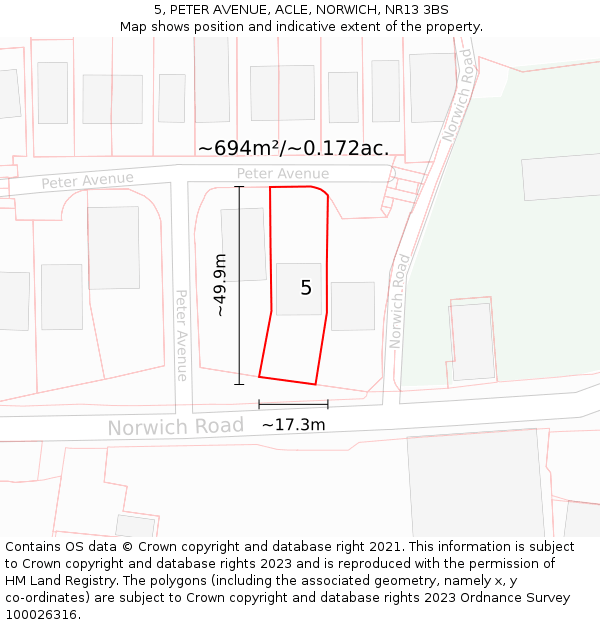 5, PETER AVENUE, ACLE, NORWICH, NR13 3BS: Plot and title map