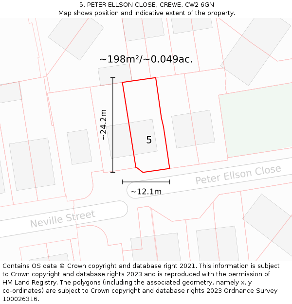 5, PETER ELLSON CLOSE, CREWE, CW2 6GN: Plot and title map