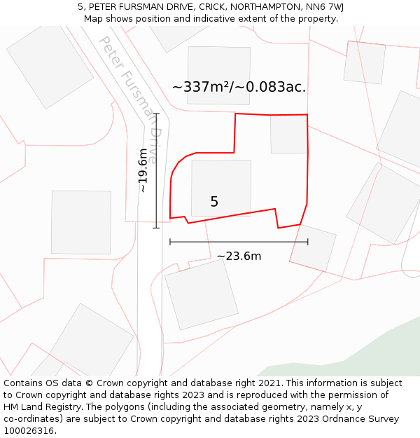 5, PETER FURSMAN DRIVE, CRICK, NORTHAMPTON, NN6 7WJ: Plot and title map