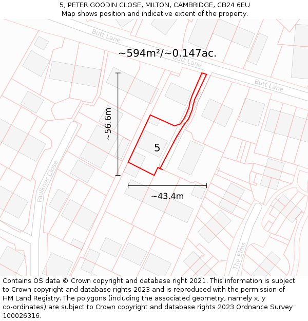 5, PETER GOODIN CLOSE, MILTON, CAMBRIDGE, CB24 6EU: Plot and title map