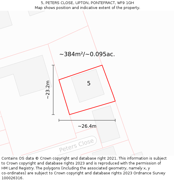 5, PETERS CLOSE, UPTON, PONTEFRACT, WF9 1GH: Plot and title map
