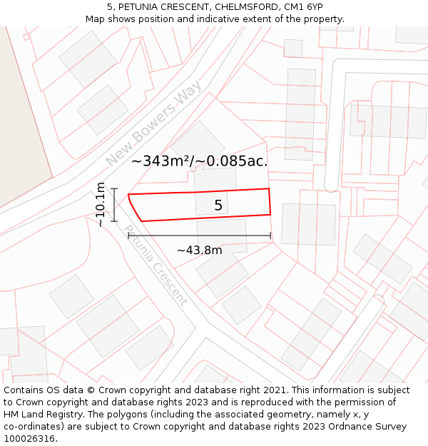 5, PETUNIA CRESCENT, CHELMSFORD, CM1 6YP: Plot and title map