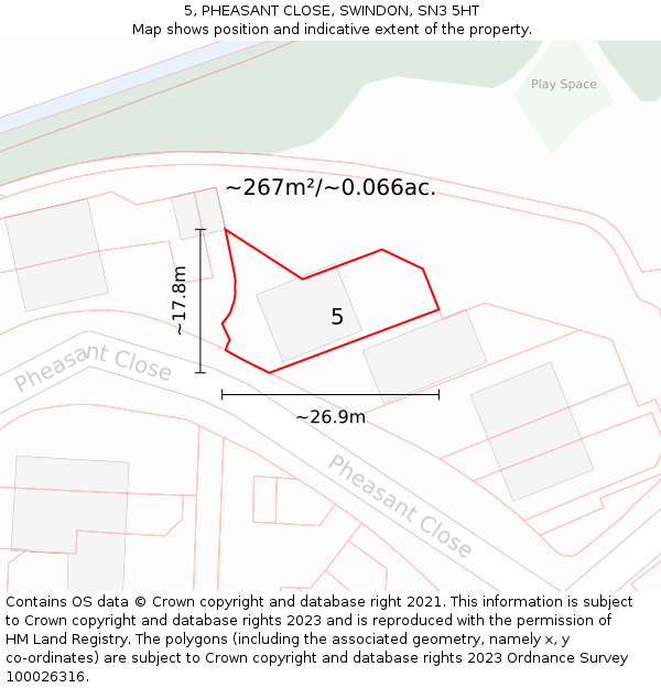 5, PHEASANT CLOSE, SWINDON, SN3 5HT: Plot and title map