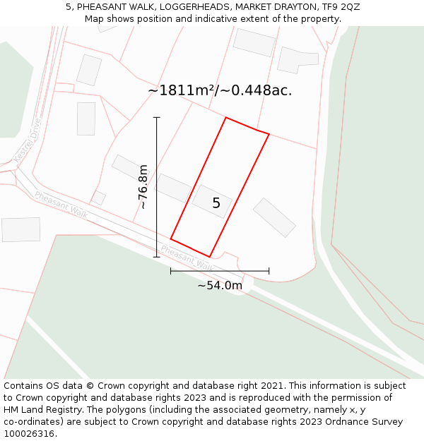 5, PHEASANT WALK, LOGGERHEADS, MARKET DRAYTON, TF9 2QZ: Plot and title map