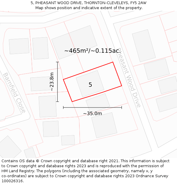 5, PHEASANT WOOD DRIVE, THORNTON-CLEVELEYS, FY5 2AW: Plot and title map