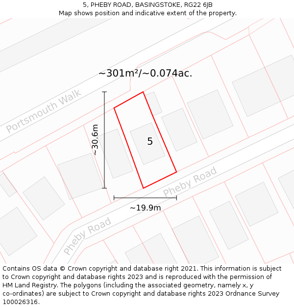 5, PHEBY ROAD, BASINGSTOKE, RG22 6JB: Plot and title map