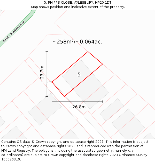 5, PHIPPS CLOSE, AYLESBURY, HP20 1DT: Plot and title map