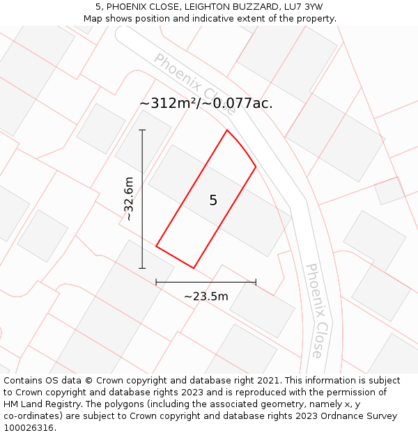 5, PHOENIX CLOSE, LEIGHTON BUZZARD, LU7 3YW: Plot and title map
