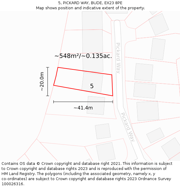 5, PICKARD WAY, BUDE, EX23 8PE: Plot and title map
