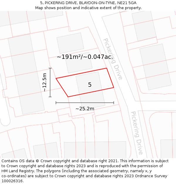 5, PICKERING DRIVE, BLAYDON-ON-TYNE, NE21 5GA: Plot and title map