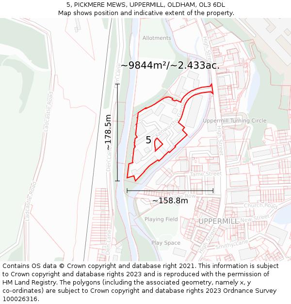 5, PICKMERE MEWS, UPPERMILL, OLDHAM, OL3 6DL: Plot and title map