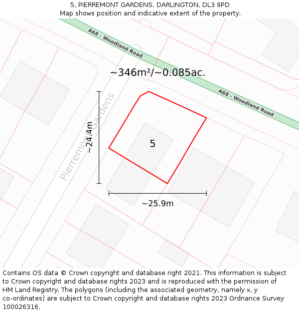 5, PIERREMONT GARDENS, DARLINGTON, DL3 9PD: Plot and title map