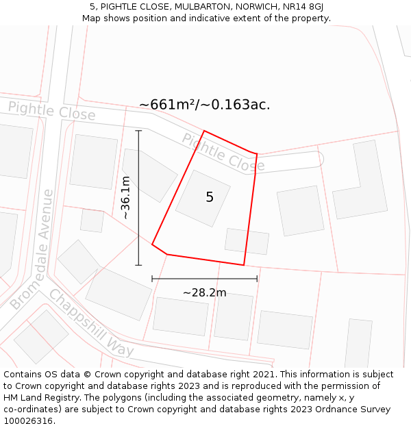 5, PIGHTLE CLOSE, MULBARTON, NORWICH, NR14 8GJ: Plot and title map