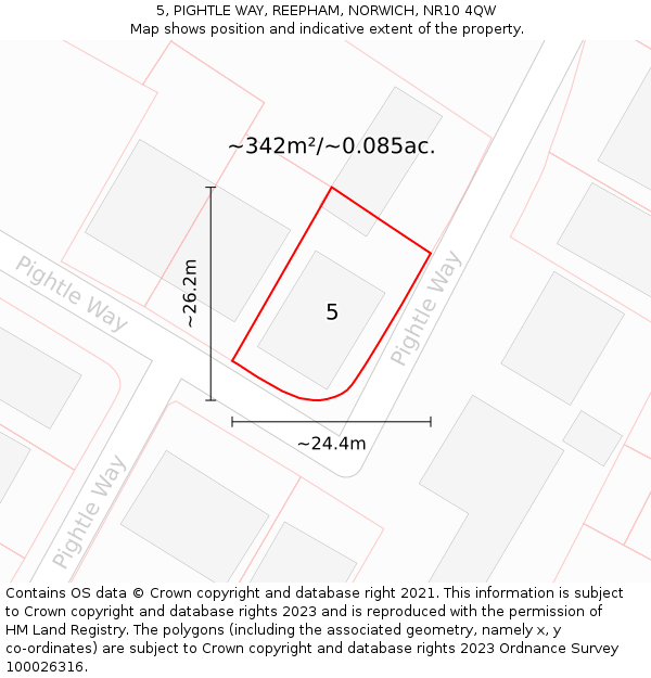 5, PIGHTLE WAY, REEPHAM, NORWICH, NR10 4QW: Plot and title map