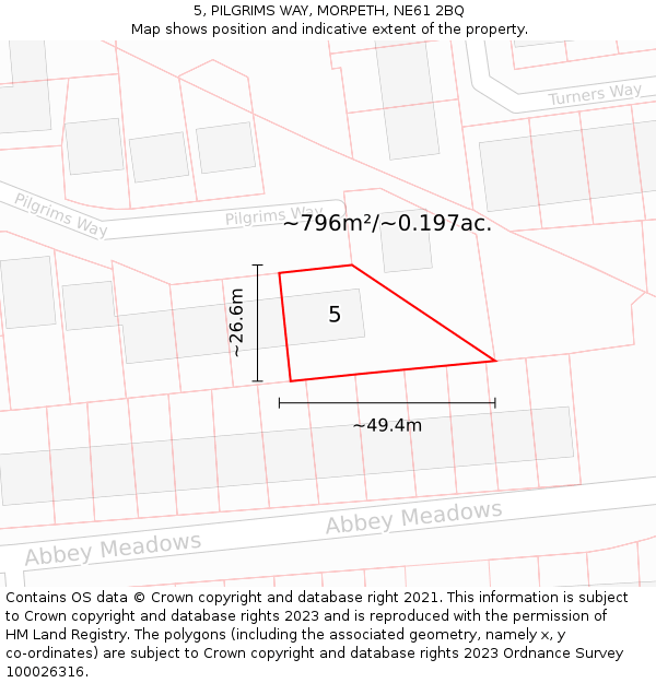 5, PILGRIMS WAY, MORPETH, NE61 2BQ: Plot and title map