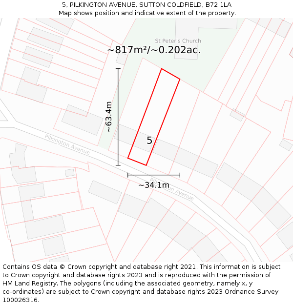 5, PILKINGTON AVENUE, SUTTON COLDFIELD, B72 1LA: Plot and title map