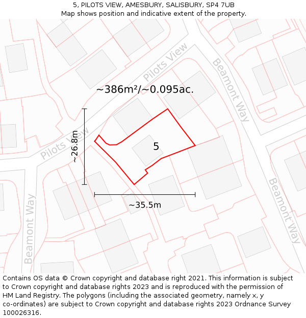 5, PILOTS VIEW, AMESBURY, SALISBURY, SP4 7UB: Plot and title map