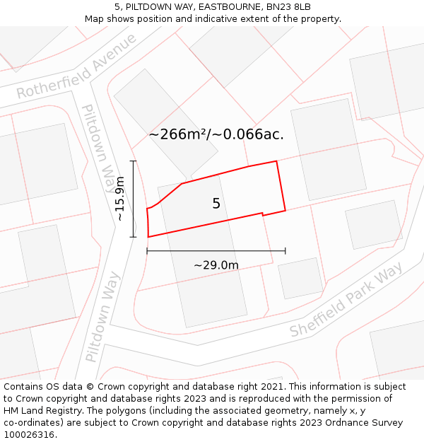 5, PILTDOWN WAY, EASTBOURNE, BN23 8LB: Plot and title map