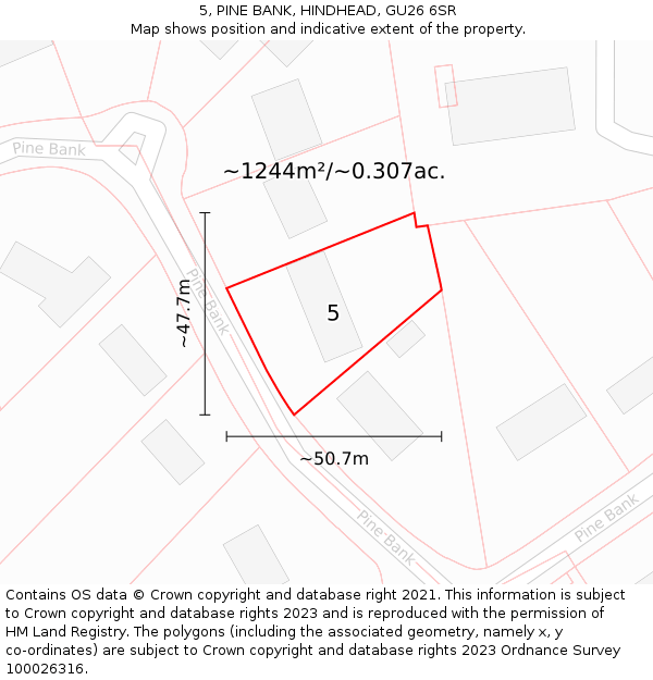 5, PINE BANK, HINDHEAD, GU26 6SR: Plot and title map