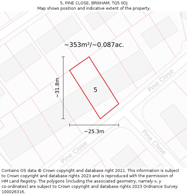 5, PINE CLOSE, BRIXHAM, TQ5 0DJ: Plot and title map