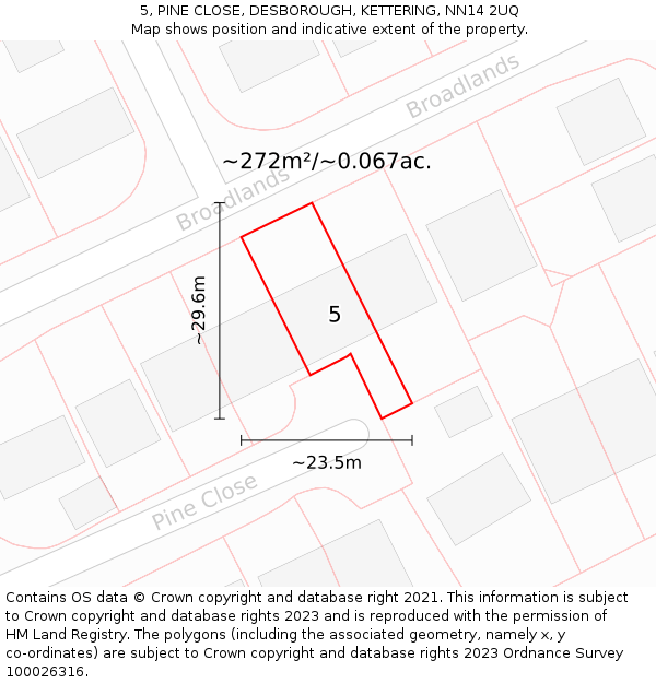 5, PINE CLOSE, DESBOROUGH, KETTERING, NN14 2UQ: Plot and title map