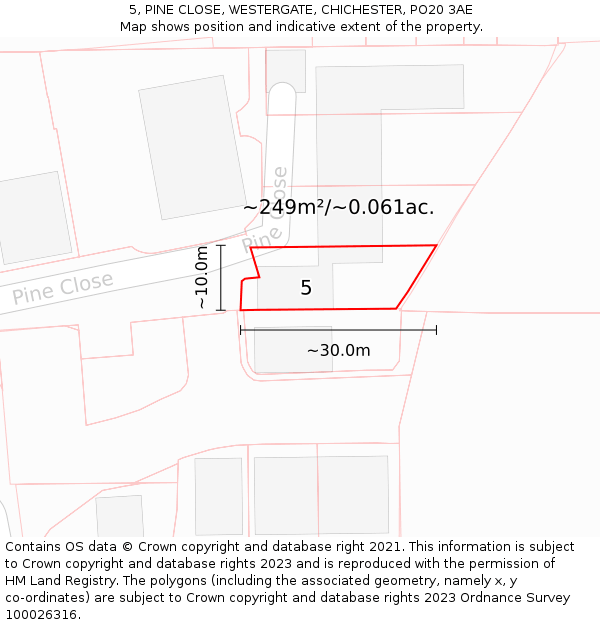5, PINE CLOSE, WESTERGATE, CHICHESTER, PO20 3AE: Plot and title map