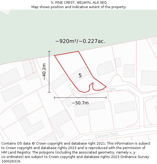 5, PINE CREST, WELWYN, AL6 0EQ: Plot and title map