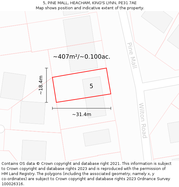 5, PINE MALL, HEACHAM, KING'S LYNN, PE31 7AE: Plot and title map