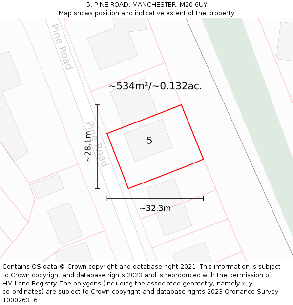 5, PINE ROAD, MANCHESTER, M20 6UY: Plot and title map