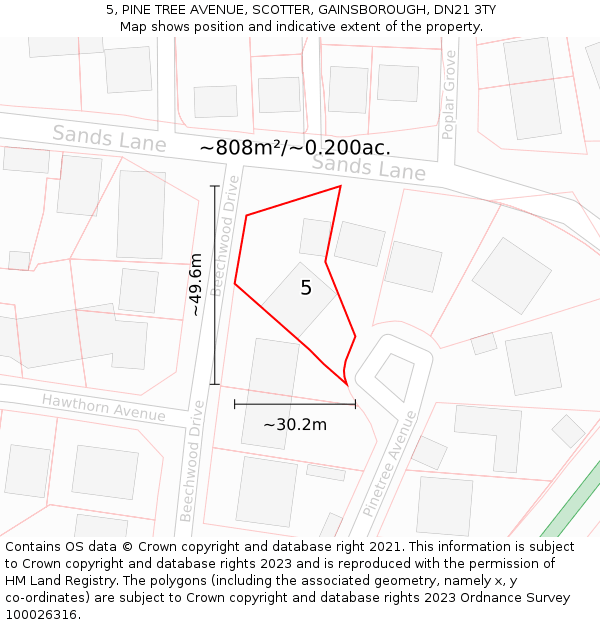 5, PINE TREE AVENUE, SCOTTER, GAINSBOROUGH, DN21 3TY: Plot and title map