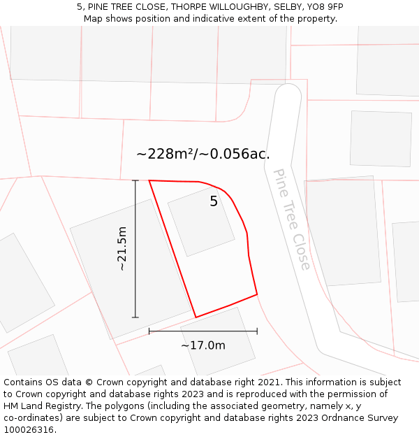 5, PINE TREE CLOSE, THORPE WILLOUGHBY, SELBY, YO8 9FP: Plot and title map