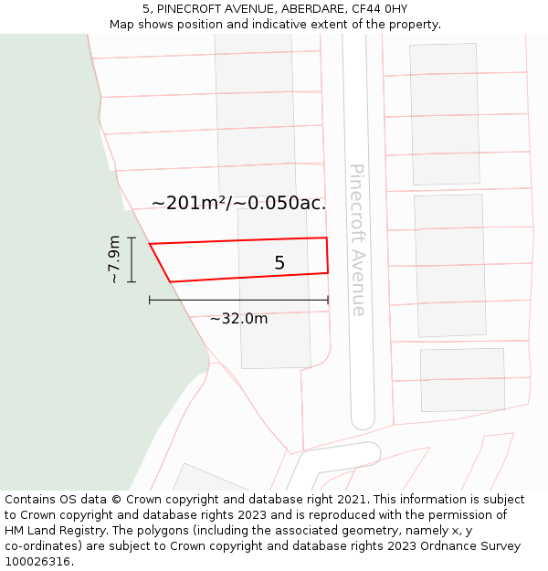5, PINECROFT AVENUE, ABERDARE, CF44 0HY: Plot and title map