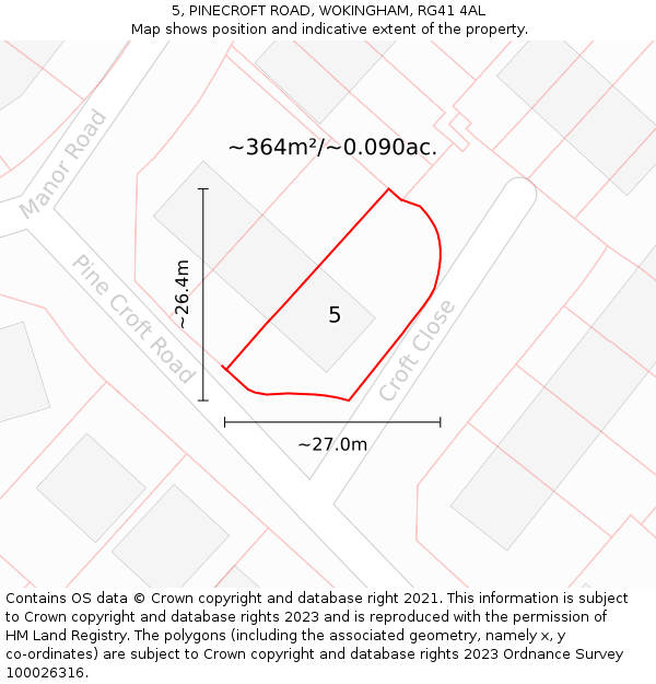 5, PINECROFT ROAD, WOKINGHAM, RG41 4AL: Plot and title map