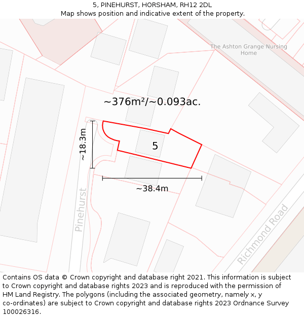 5, PINEHURST, HORSHAM, RH12 2DL: Plot and title map