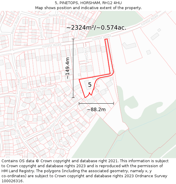 5, PINETOPS, HORSHAM, RH12 4HU: Plot and title map