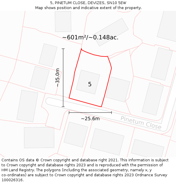 5, PINETUM CLOSE, DEVIZES, SN10 5EW: Plot and title map
