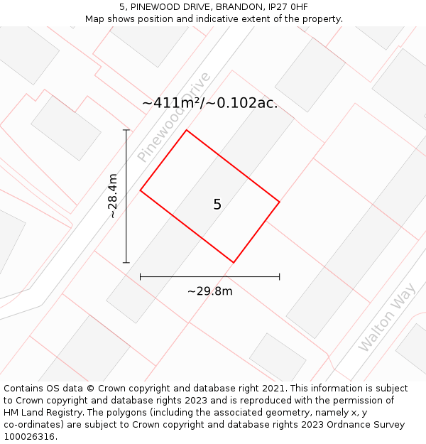 5, PINEWOOD DRIVE, BRANDON, IP27 0HF: Plot and title map
