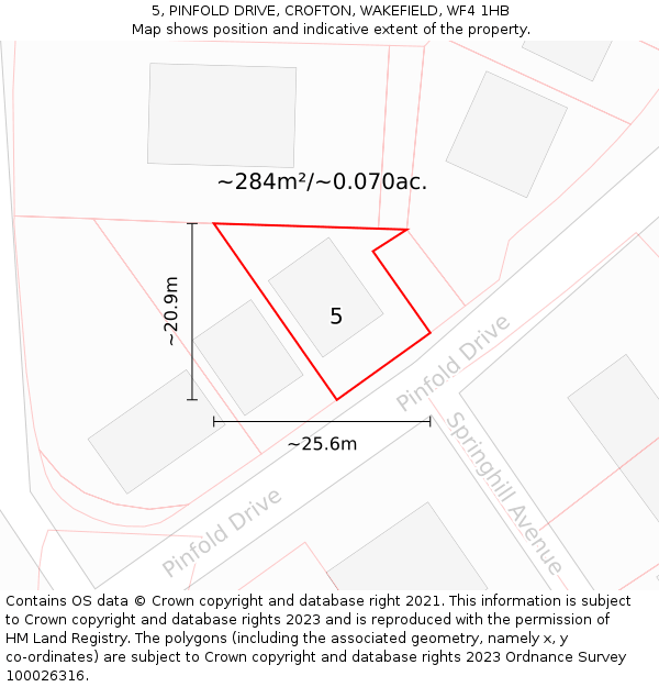 5, PINFOLD DRIVE, CROFTON, WAKEFIELD, WF4 1HB: Plot and title map