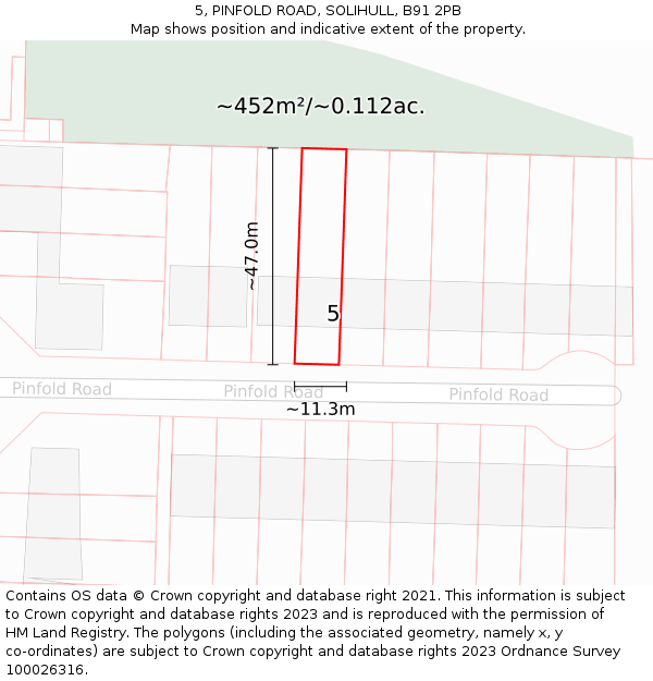 5, PINFOLD ROAD, SOLIHULL, B91 2PB: Plot and title map