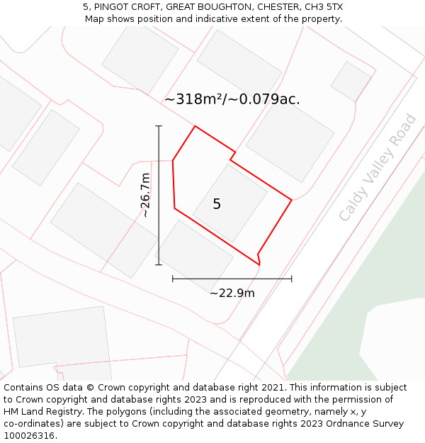 5, PINGOT CROFT, GREAT BOUGHTON, CHESTER, CH3 5TX: Plot and title map