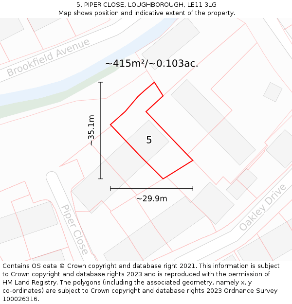 5, PIPER CLOSE, LOUGHBOROUGH, LE11 3LG: Plot and title map
