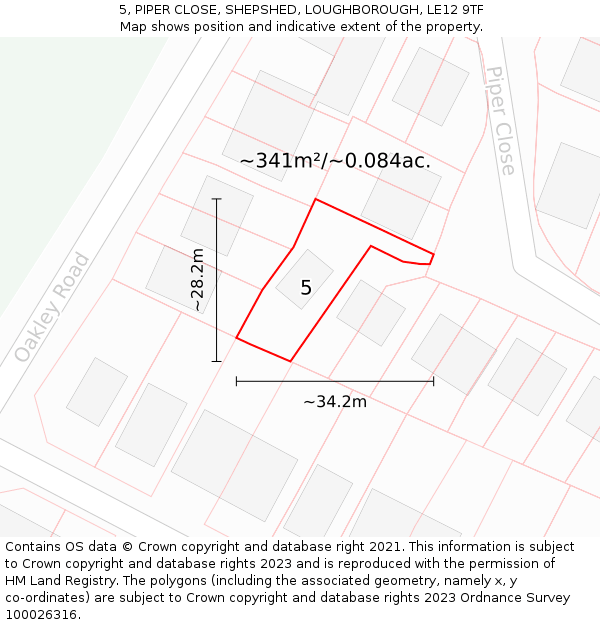 5, PIPER CLOSE, SHEPSHED, LOUGHBOROUGH, LE12 9TF: Plot and title map