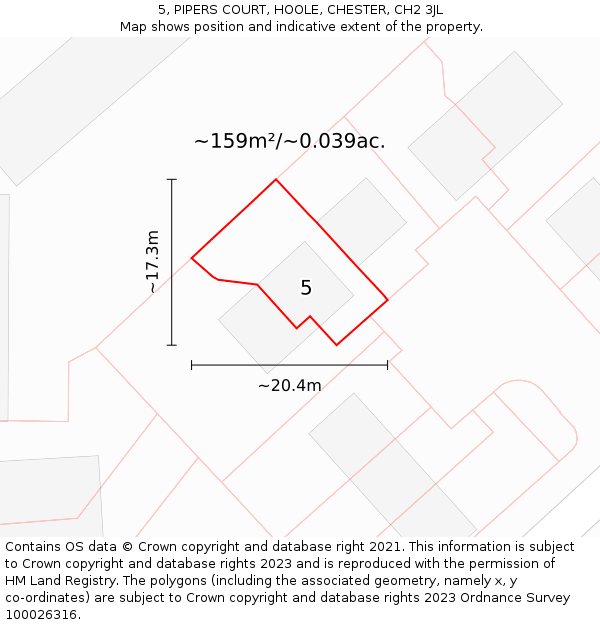 5, PIPERS COURT, HOOLE, CHESTER, CH2 3JL: Plot and title map
