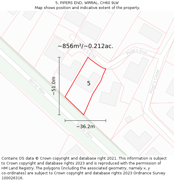 5, PIPERS END, WIRRAL, CH60 9LW: Plot and title map
